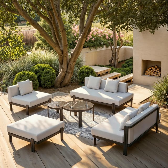 Bessagi Garden Loungegarnitur Cherry Hellgrau Outdoorstoff/Metall