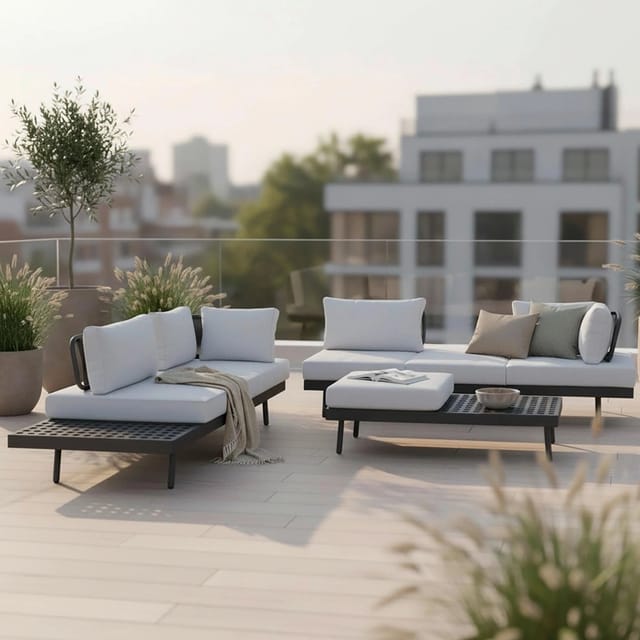 Bessagi Garden Loungegarnitur-Set Emma Grau Outdoorstoff/Metall