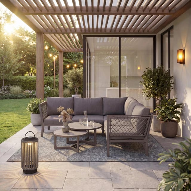 Bessagi Garden Loungegarnitur Malou Grau Outdoorstoff/Metall +Abdeckung