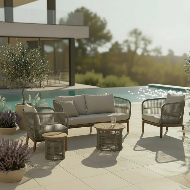 Bessagi Garden Loungegarnitur Malene Holz Outdoorstoff/Metall