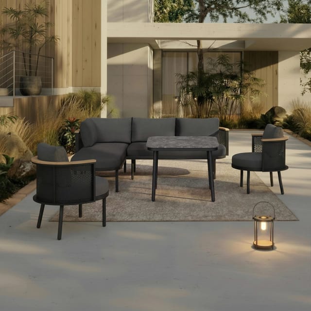 Bessagi Garden Dining-Loungeset Lissa Dunkelg Outdoorstoff/Metall/Polywood