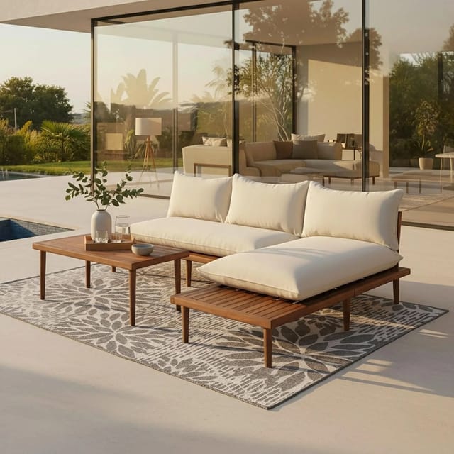 Bessagi Garden Loungegarnitur Dona Creme Outdoorstoff/Metall