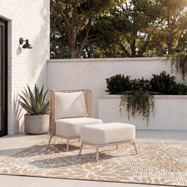 Bessagi Garden Gartensessel Iska Creme Outdoorstoff/Metall +Abdeckung