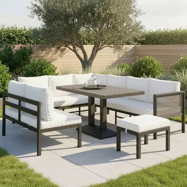Bessagi Garden DiningLoungeset Pergolina Cremeweiß Metall/Outdoorstoff