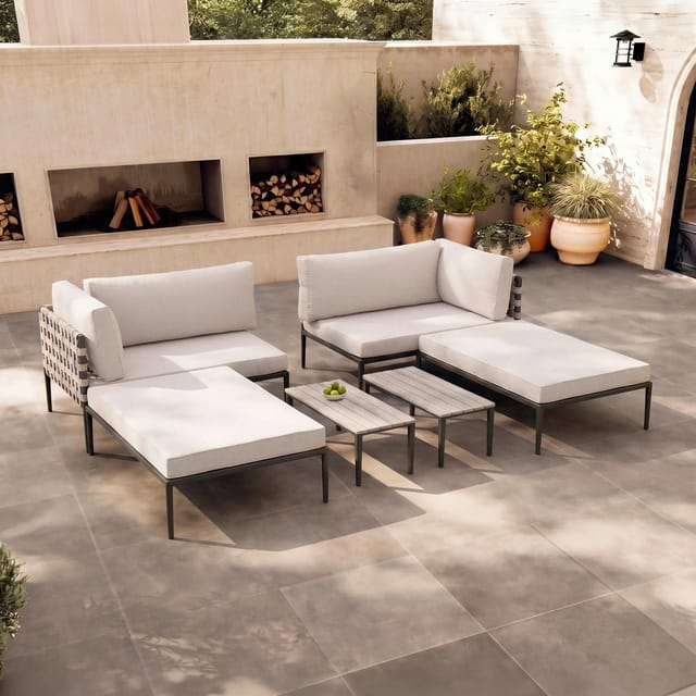 Bessagi Garden Loungegarnitur Enja Hellgrau Metall/Outdoorstoff