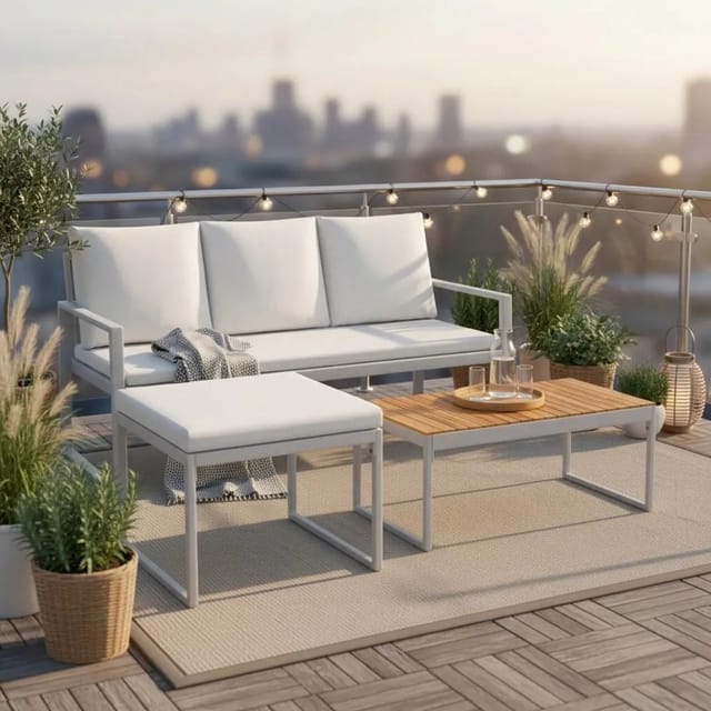 Bessagi Garden Loungegarnitur Ariella Hellgrau Outdoorstoff/Metall