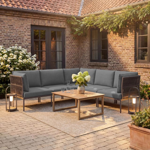 Bessagi Garden Loungegarnitur Elora Hellgrau Outdoorstoff/Metall +Abdeckung