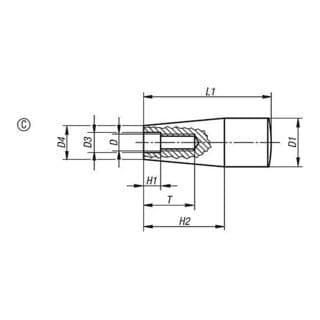 KIPP Konusgriff feststehend Gr. 1 D=M08 D1=17 Form C Duroplast schwarz hochglanz