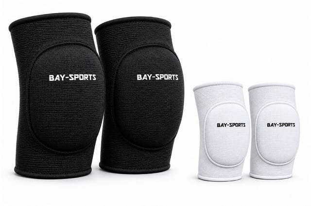 BAY-Sports Knieschutz Knieschützer Knieschoner Knieschutz Kniepolster Bandage KNEE GUARD (Paar), stabilisierend, stoßdämpfend, elastisch, atmungsaktiv, Schwarz, Weiß