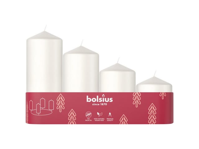 Bolsius Stumpenkerzen 4er Tray abgestuft Ø 4,8 cm wolkiges weiß Stumpenkerze