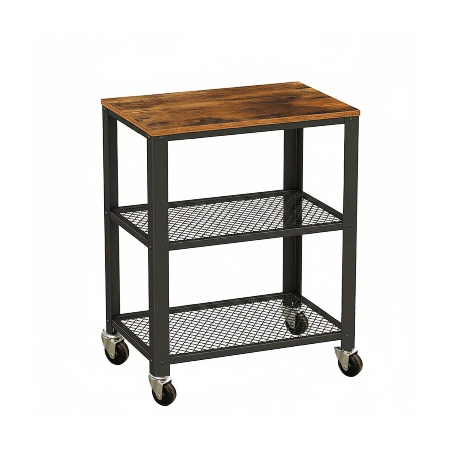 Relaxdays Küchenwagen, 3 Ebenen, Holzoptik, Rollwagen Küche, Haushalt & Büro, HBT: 77,5x60x40 cm, Metall, braun-schwarz