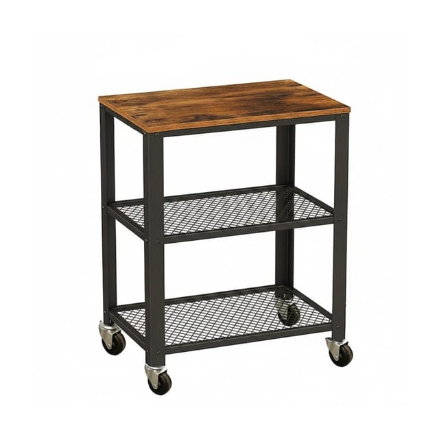 Relaxdays Küchenwagen, 3 Ebenen, Holzoptik, Rollwagen Küche, Haushalt & Büro, HBT: 77,5x60x40 cm, Metall, braun-schwarz