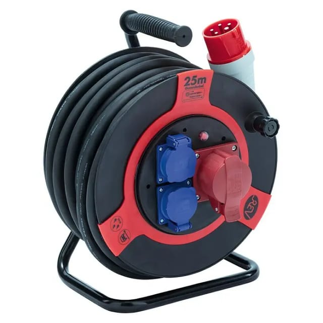 REV - CEE-Kabeltrommel Außen 25 m H07RN-F 5G2,5mm², schwarz rot Kabeltrommel