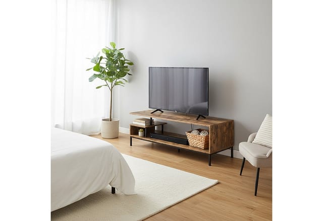 Relaxdays TV-Lowboard, 3 Ablagen, offenes TV-Regal bis 55 Zoll, HBT: 40 x 106 x 39,5 cm, Fernsehtisch, braun/schwarz