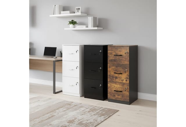Relaxdays Aktenschrank Hängeregister, 3 abschließbare Schubladen, HBT: 103x40x40 cm, Hängeregisterschrank, schwarz/braun