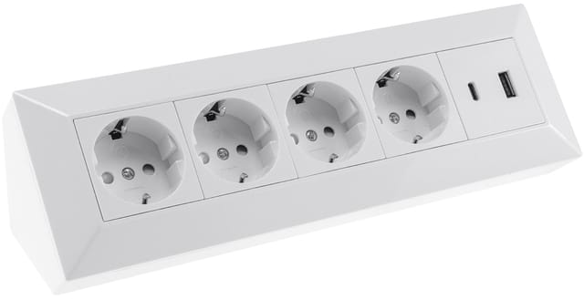 4-fach Steckdosenblock USB-A+C, weiß 250V/16A Aufbaumontage USB 3,1A