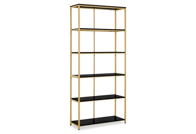BarberPub Bücherregal Gold, Standregal mit 5 Ebenen, Büroregal mit Metallrahmen, Regal für Büro, Wohnzimmer, Schlafzimmer, Küche, Nagelstudio,