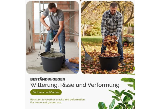 Garronda Mörtelwanne 2 Pack 45 L Rund Mörtelkübel Maurerkübel – robuste Kunststoffwanne aus recyceltem PE Mörtelkasten für Baustelle, Garten und