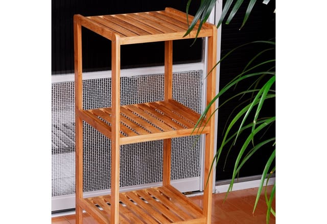 Relaxdays - Badregal Bambus, 3 Ablagen, HxBxT:79x33x33cm, Standregal aus Holz, für Küche/Badezimmer, natur
