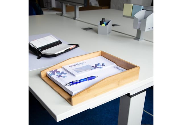 Briefablage Bambus, Schreibtischablage für A4 Papier, Dokumente, stapelbar, HxBxT: 6 x 25 x 34 cm, natur - Relaxdays