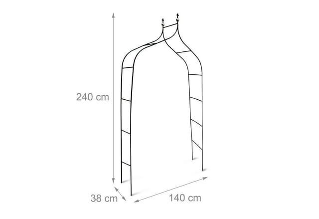 Relaxdays - Rankbogen Metall geschwungen 240 cm, royaler Rosenbogen mit Spitze, Rankhilfe und Gartendeko f. Draußen, grün