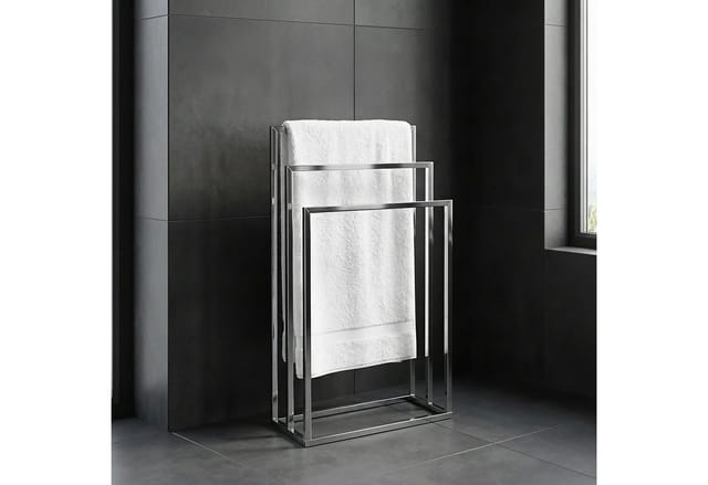 Handtuchständer HxBxT:82,5x46x21cm, verchromtes Metall, 3 Stangen, Badaccessoire/Kleiderbutler, silber - Relaxdays