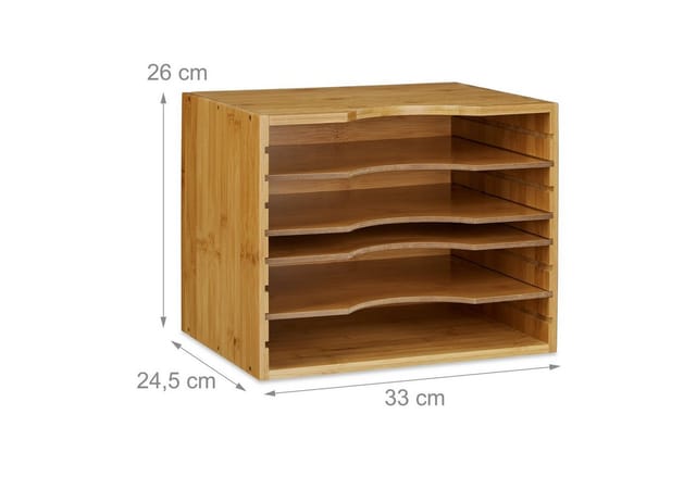 Relaxdays Briefablage, HxBxT:26x33x24,5cm, 4 variable Einlegeböden, Dokumentenablage aus Bambus, natur