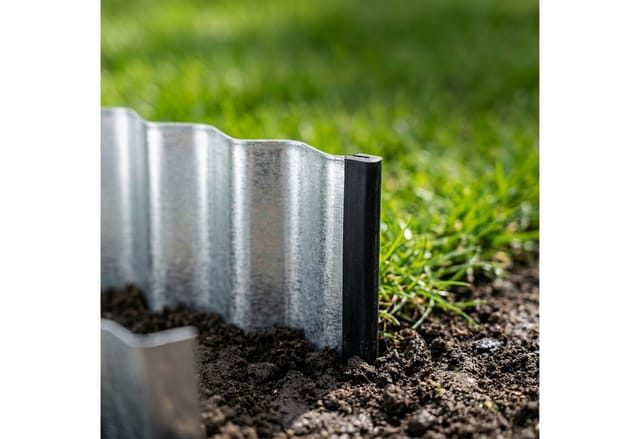 Rasenkante verzinkt, Beetumrandung Metall, Beeteinfassung als Wurzelsperre, 5 m x 16 cm, flexibel, silber, grau - Relaxdays
