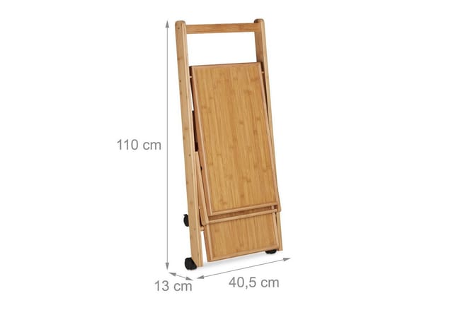 Küchenwagen Bambus, Servierwagen klappbar mit Flaschenhalter, Rollwagen Holz, HxBxT: 70 x 40,5 x 65 cm, natur - Relaxdays