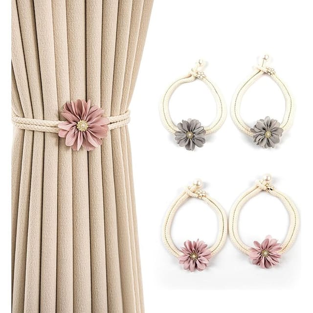 Raffhalter Für Gardinen, 4 Stück, Raffhalter Für Gardinenrahmen, Ausziehbar, Grau Und Rosa, Verstellbare Raffhalter, Für Wohnzimmer Und Garten