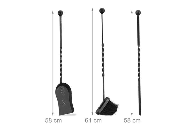 Kaminbesteck antik, 4-tlg Kamingarnitur mit Schaufel, Besen und Schürhaken, Kaminzubehör, schwarz - Relaxdays