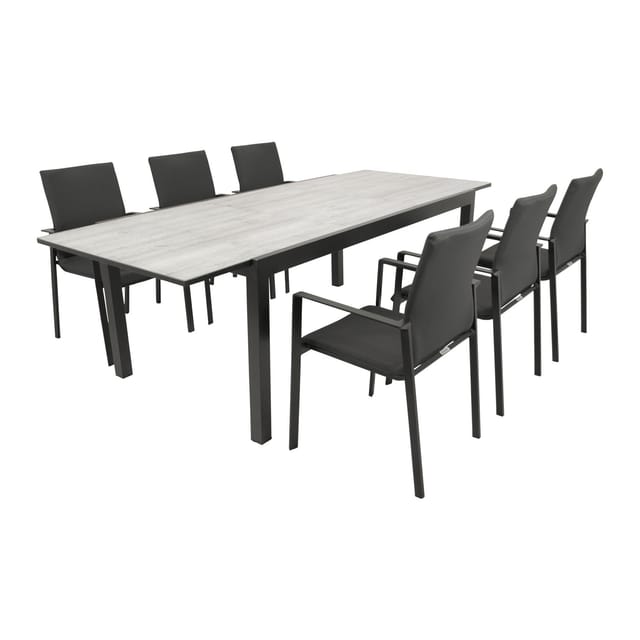 Garnitur FARO 7-teilig, Alu + Glas + Kunstgewebe dunkelgrau