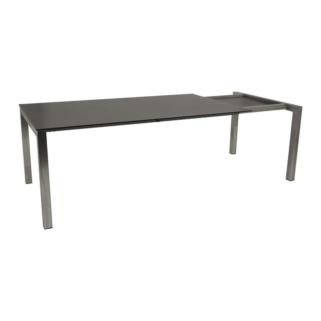 SYDNEY: Auszieh-Gartentisch 180/240x100cm rechteckig, Gestell Edelstahl gebürstet, Tischplatte Glas in Keramtikoptik 3D anthrazit