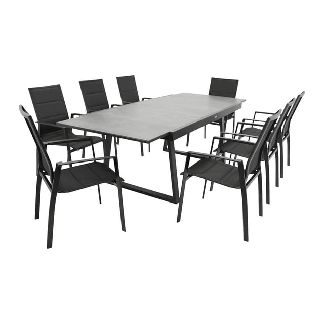 Garnitur REIMS 9-teilig, Alu + Glas + Kunstgewebe schwarz
