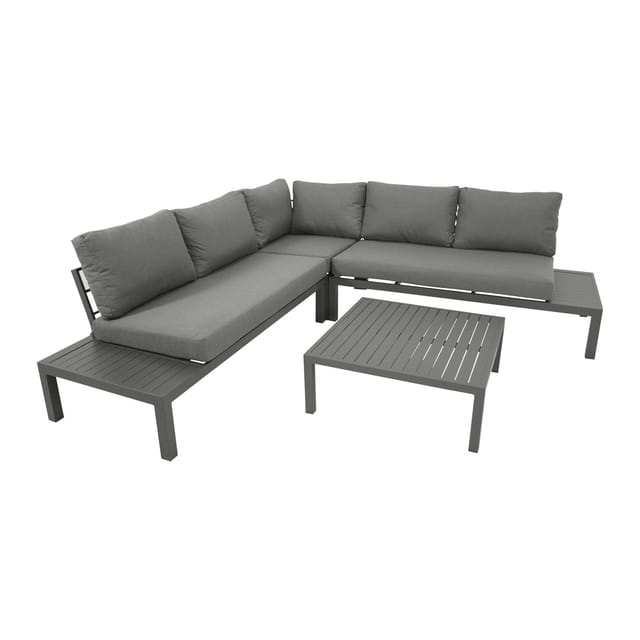 ROVIGNO: Lounge - Set (1x Ecksofa 234x234cm, 1x Loungetisch 78x78cm) Alu anthrazit, mit Polsterauflagen grau