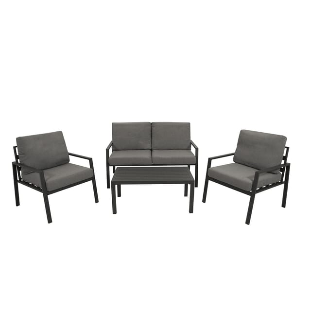 VANCOUVER: Lounge - Set (1x Sofa, 2x Sessel, Loungetisch 91x53cm) Aluminium dunkelgrau, mit Polsterauflagen grau