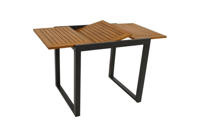 RIVELLO: Balkon-Ausziehtisch 80/120x70cm rechteckig, Gestell Aluminium anthrazitfarben, Platte Akazie geölt, FSC-zertifiziert