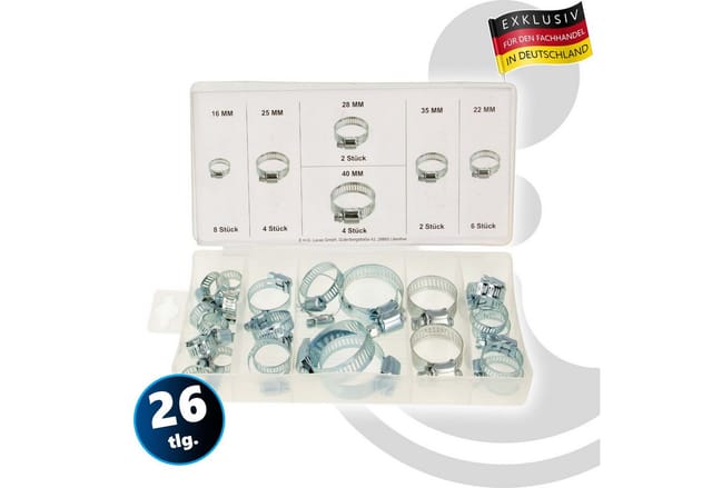 MASTERPROOF PROFESSIONAL Schlauchschellen-Sortiment 26-tlg. - Ø 16 - Ø 40 mm, Stahl verzinkt, Schlauchklemmen