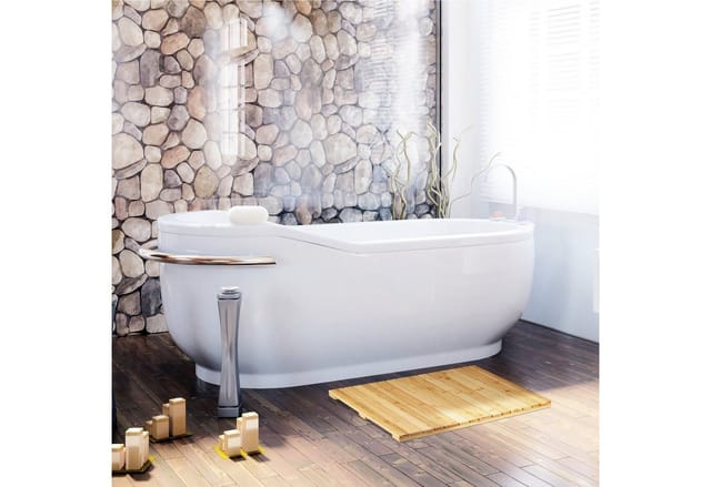 Relaxdays - Bambusmatte, für Badezimmer, Stopper, hygienisch, feuchtigkeitsbeständig, Fußmatte 40x65 cm, naturfarben
