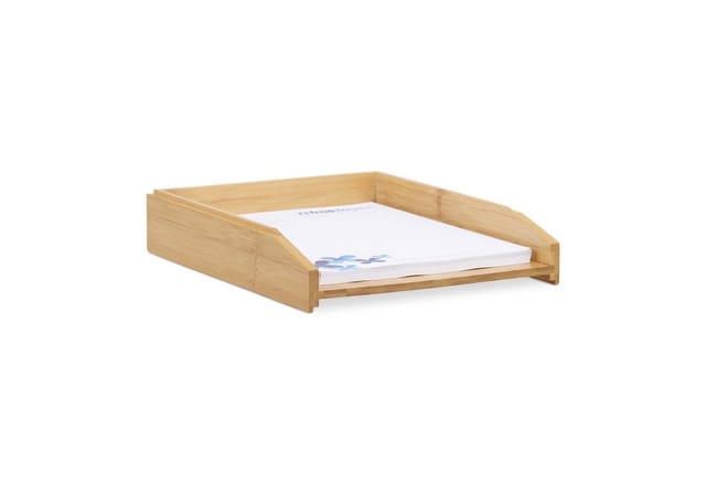 3 x Dokumentenablage, stapelbar, DIN A4 Papier, Büro, Schreibtisch, Briefablage aus Bambusholz, 6 x 25 x 33 cm, natur