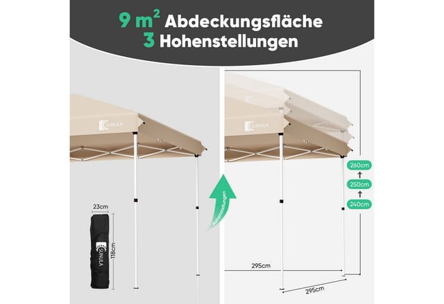 SUNULA 3×3 m Faltpavillon Gartenpavillon – Wasserdichtes Partyzelt mit 4 Seitenteilen für Garten & Outdoor,Taupe