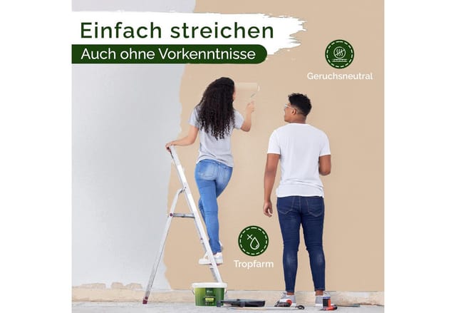 Veluxis® Wandfarbe Beige für den Innenraum - 2,5 Liter & Deckkraft-Klasse 1, Streifenfrei, tropfarm & Öko Farbe, VOC-frei - (Himalaya Salt)