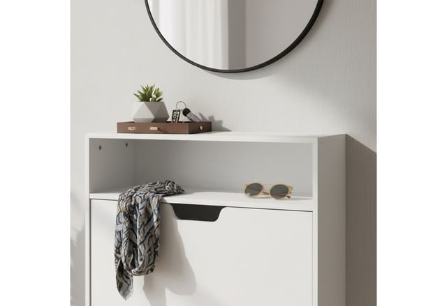 Relaxdays Schuhschrank mit Ablage, HBT: 102x80x24 cm, für 12 Paar, 2 Klappen, Flur, schmaler Schuhkipper, modern, weiß