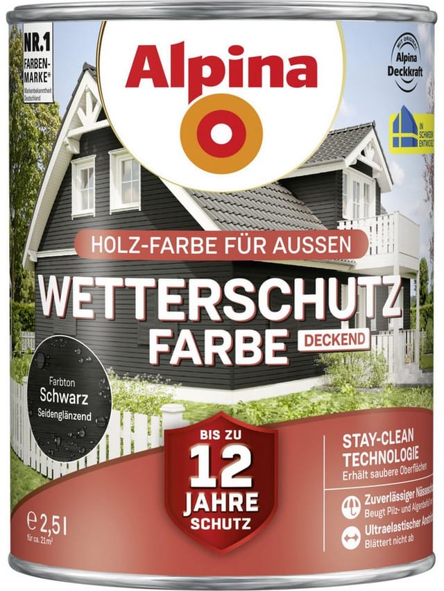 Alpina Wetterschutzfarbe 2,5 L schwarz Holzschutzfarbe