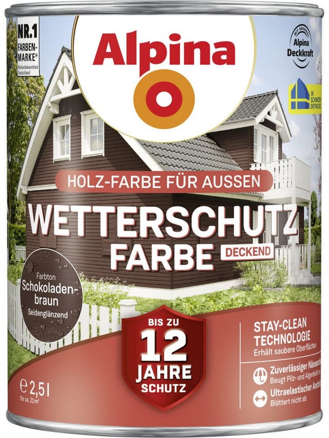 Alpina Wetterschutzfarbe 2,5 L schokobraun Holzschutzfarbe