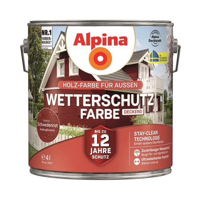 Alpina Wetterschutzfarbe 4 L schwedenrot Holzschutzfarbe