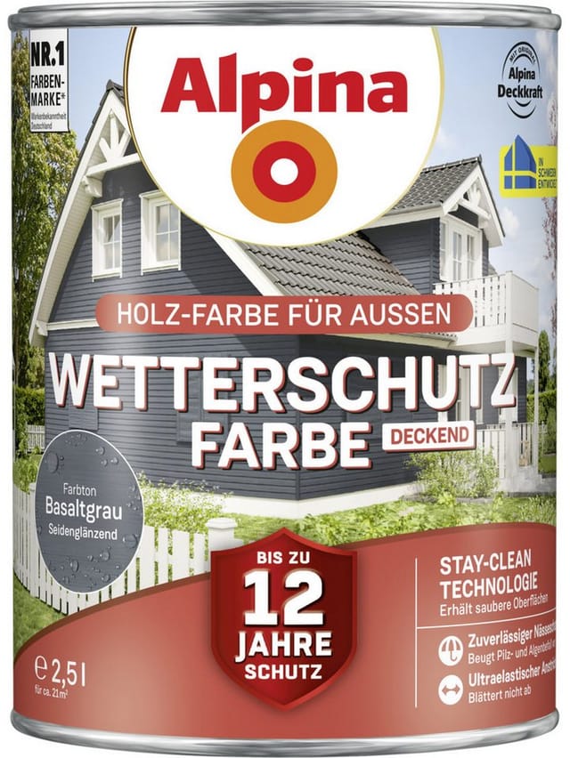 Alpina Wetterschutzfarbe 2,5 L basaltgrau Holzschutzfarbe