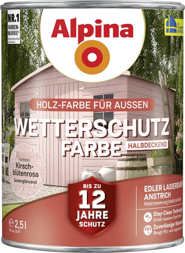 Alpina Wetterschutzfarbe 2,5 L kirschblütenrosa Holzschutzfarbe