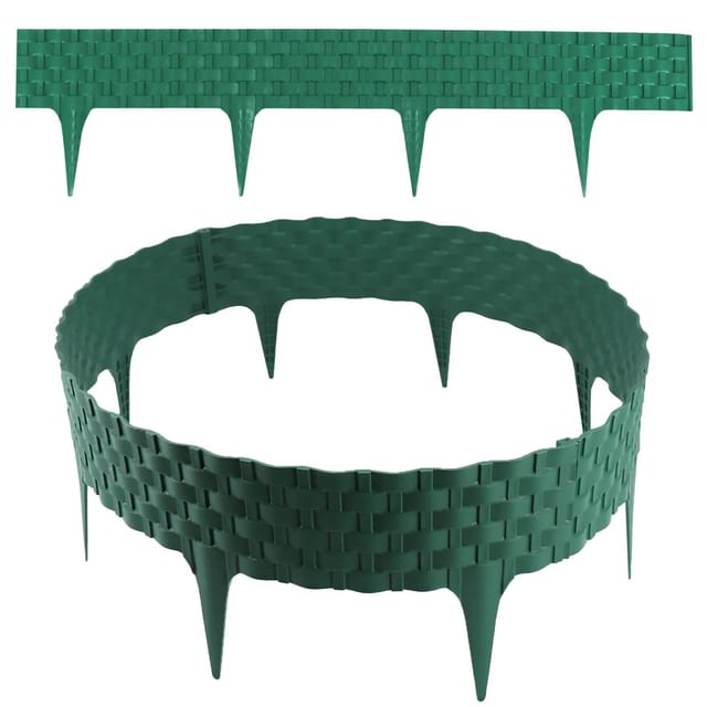 Rasenkante Rattanoptik I Grün I 4x80 cm Module I Kunststoff Beeteinfassung für Beet-& Rasenabgrenzungen I Flexible Beetumrandung
