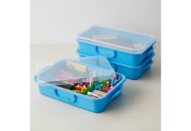 Relaxdays Sandkasten mit Deckel, 2er Set, Kunststoff, HBT: 8 x 38 x 25 cm, kleine Sandkiste für Kinder, indoor, hellblau